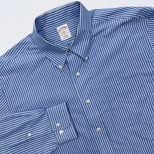 Brooks Brothers 346 Dress Shirt Men's 17 Blue White Stripe Button Down Office