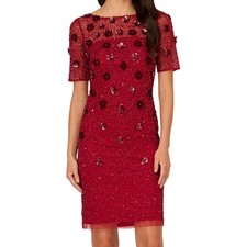 Adrianna Papell Sequin Mesh  Velvet Cocktail Sheath Dress Womens Size 14 NWT