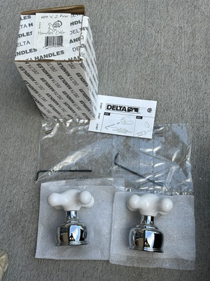 #ad Lot Of 2 Pieces Delta H77 Chrome Porcelain Cross Handles New In Open Box $85.00