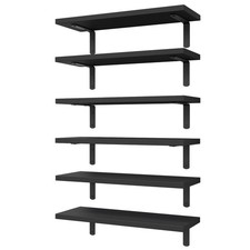 6PC Black Floating Shelf Set Wall Mount Storage 40lb Rustic Farmhouse