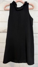 Pomander Place Dress Black M Sleeveless Tie Bow Ruffle Collar Classic Chic