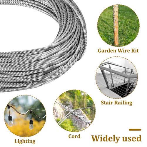 1/8" Stainless Steel Cable 100ft Wire Rope Metal Cable with Loop Sleeve and S... - 第 7/7 張圖片