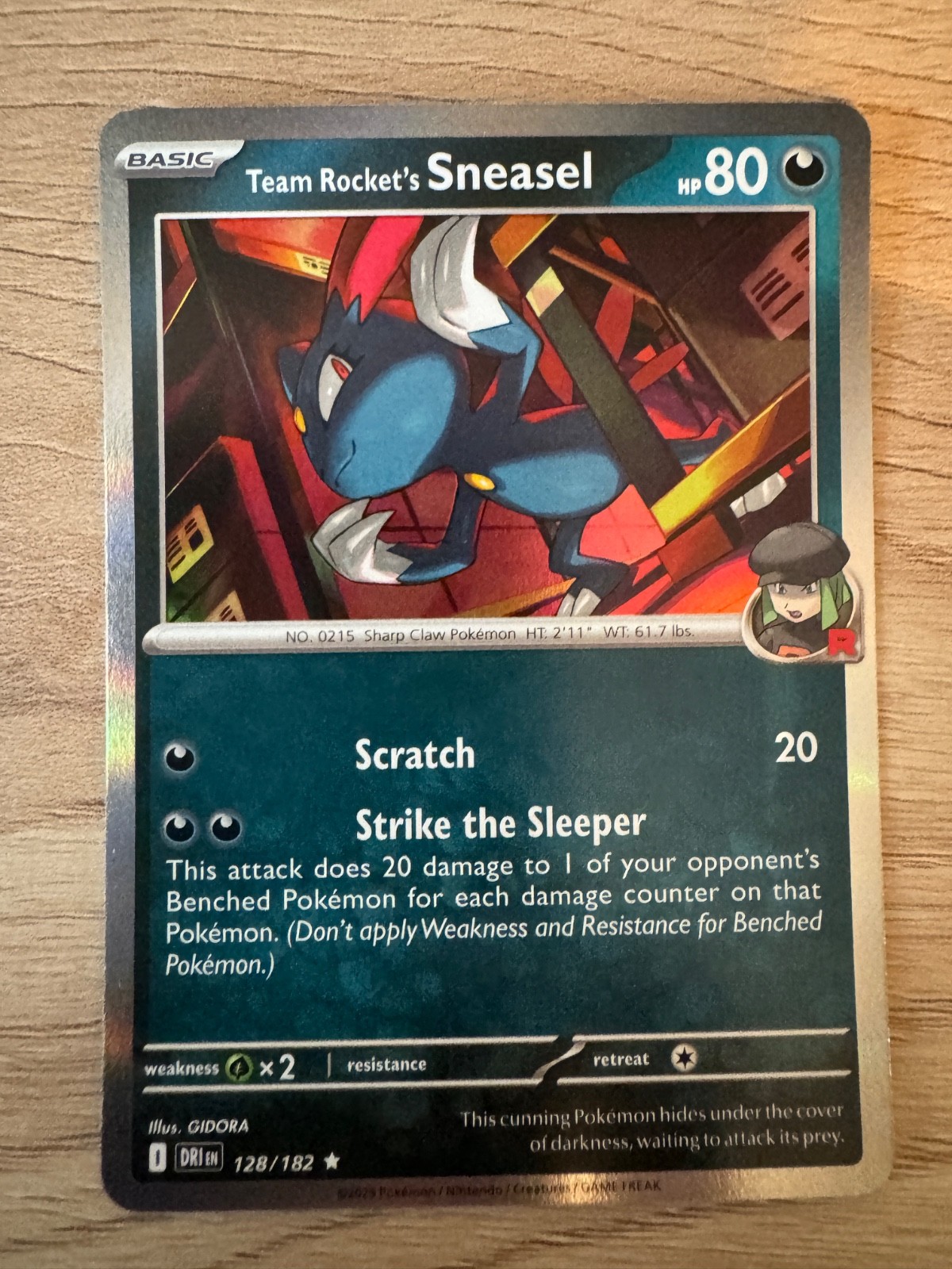 Team Rocket's Sneasel 128/182 Holo Rare Pokemon Destined Rivals