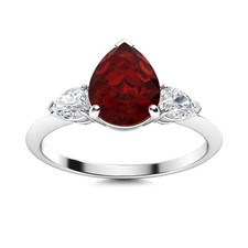 7x5MM Pear Shape Natural Garnet Gemstone 925 Sterling Silver Three Stone Ring