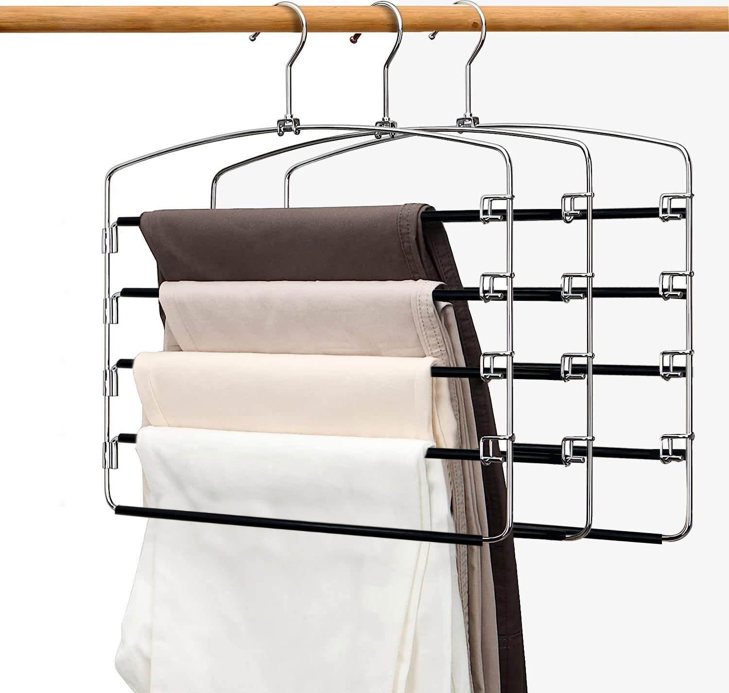 Stainless Steel Non-Slip Pants Hangers Space Saving Clothes Organizers-image