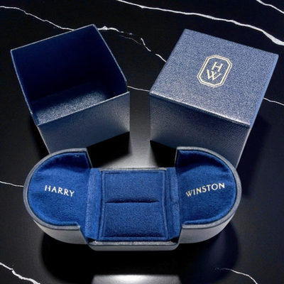 Harry Winston Ring case Navy Leather Empty Box Authentic Jewelry