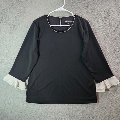 Karl Lagerfeld Top Blouse Women Large Stretch Black Off-White Basic