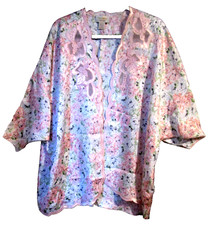 Victoria's Secret Gold Label Short Kimono Robe O/S Pink Floral Satin Seed Pearls