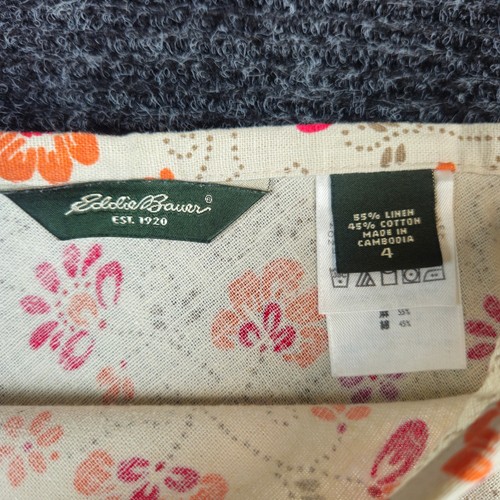 EDDIE BAUER Floral A-Line Skirt Beige Womens 4 Linen Cotton Boho Cottagecore - Picture 4 of 9