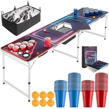 Bierpongtisch Eisfach Partytisch Trinkspiel Turniertisch LED Pong-Tisch Party