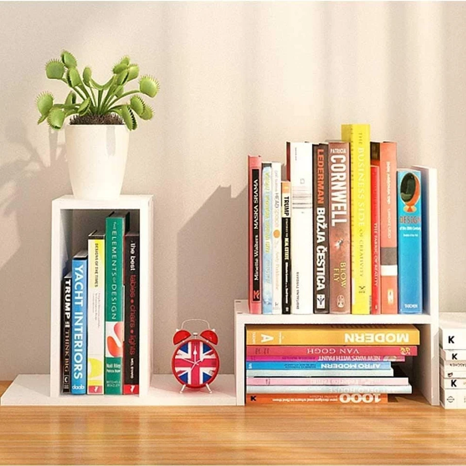 Adjustable Desk Storage Organiser for Home Office, White Wood Modular Book Shelf - Image 3 of 4