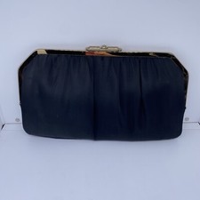 Vintage Black Satin Clutch with Alluring Dark Velvet Interior
