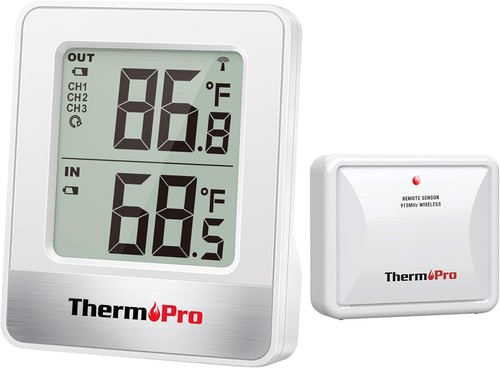 ThermoPro TP200B Indoor Outdoor Thermometer Wireless 500FT, Light White