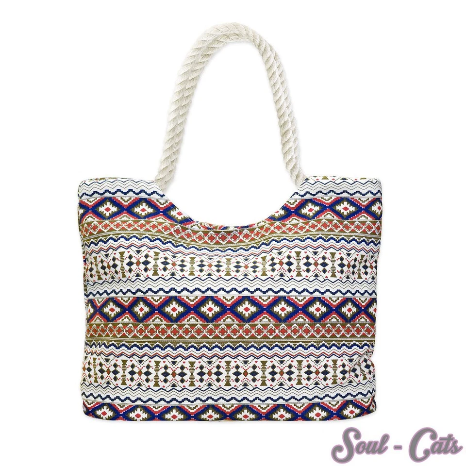 Sac Bandoulière Shopper XXL Rayé Polyester Rouge Bleu Blanc Beachbag - Photo 1/1