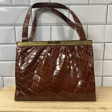 Vintage Genuine Brown Natural Alligator Skin Purse Brass Closure Inside Pockets