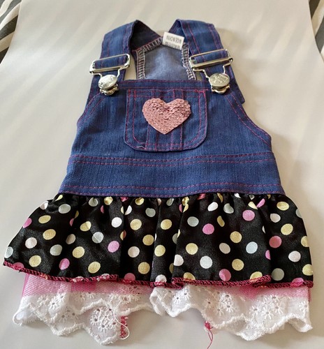 Dog Denim Overall Polka Dot Dress Small. So Cute! EUC
