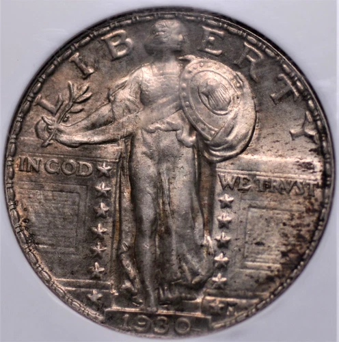 1930 STANDING LIBERTY QUARTER NGC MS64 FULL HEAD GLOWING SILVER WITH SOME CRUSTY