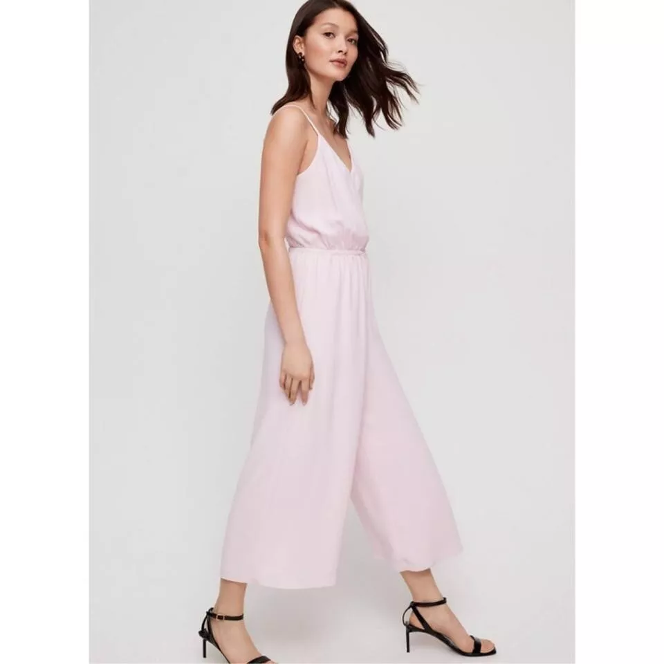 Aritzia Wilfred Sleeveless V-Neck Wide Leg Melodie Jumpsuit Light Pink Size  M