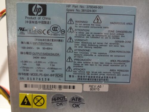 HP Compaq 379349 381024 240W Computer SF Power Supply Unit #9 Working Pull GUC - Picture 1 of 5