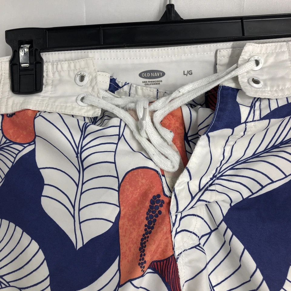 Pantalones Cortos de Natación Old Navy Para Hombre Talla Grande Blanco Azul Coral Floral Cordón Foto 3 de 4