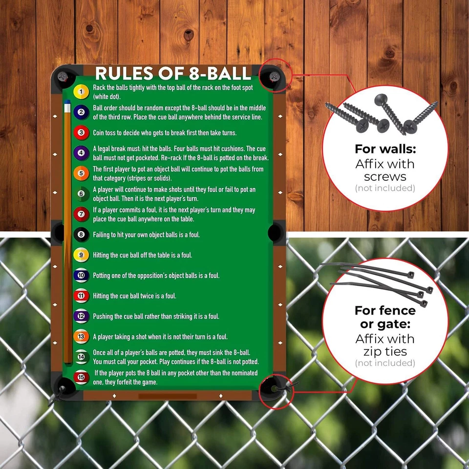 Póster clásico de hojalata de arte de pared para sala de juegos para amantes del billar - Reglas de colección de 8- Foto 4 de 4