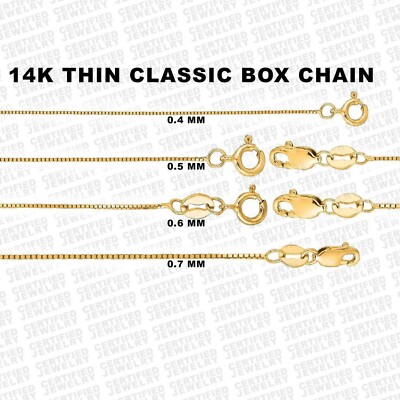 14K Thin Solid Yellow Gold Classic Box Chain Dainty Delicate Chain