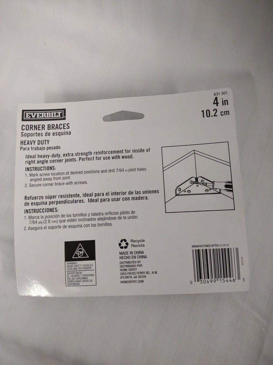 みんと 2 Everbilt Corner Braces 4in 10,2cm 2pk Zinc Plated Corner Joints