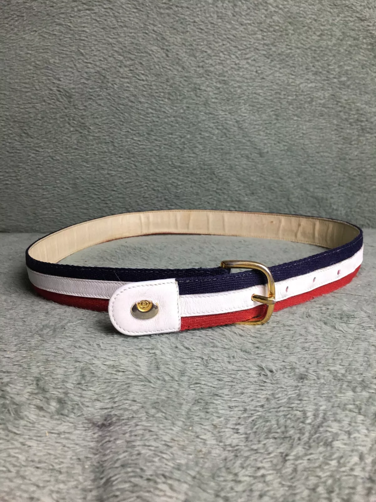 Ceinture Gucci vintage cuir toile multicolore rayée taille 85/34