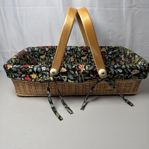 Vtg Claire Murray Nantucket Style Gathering Basket With Floral Liner