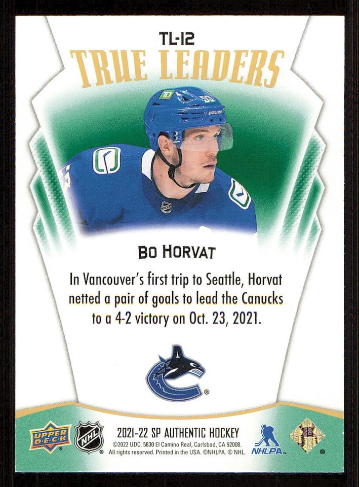 2021-22 SP Authentic True Leaders Green #TL12 Bo Horvat - Image 2 of 2