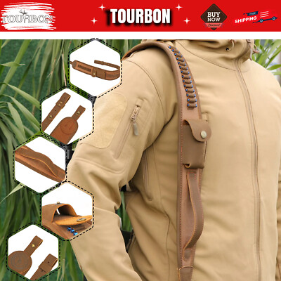 TOURBON Shooting Canvas Leather Rifle Sling Gun Holder 22LR Ammo Carry Strap