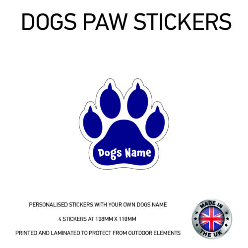 4 x Personalised Paw Dog Name Stickers 108mmx 110mm DPS02 - Picture 3 of 9