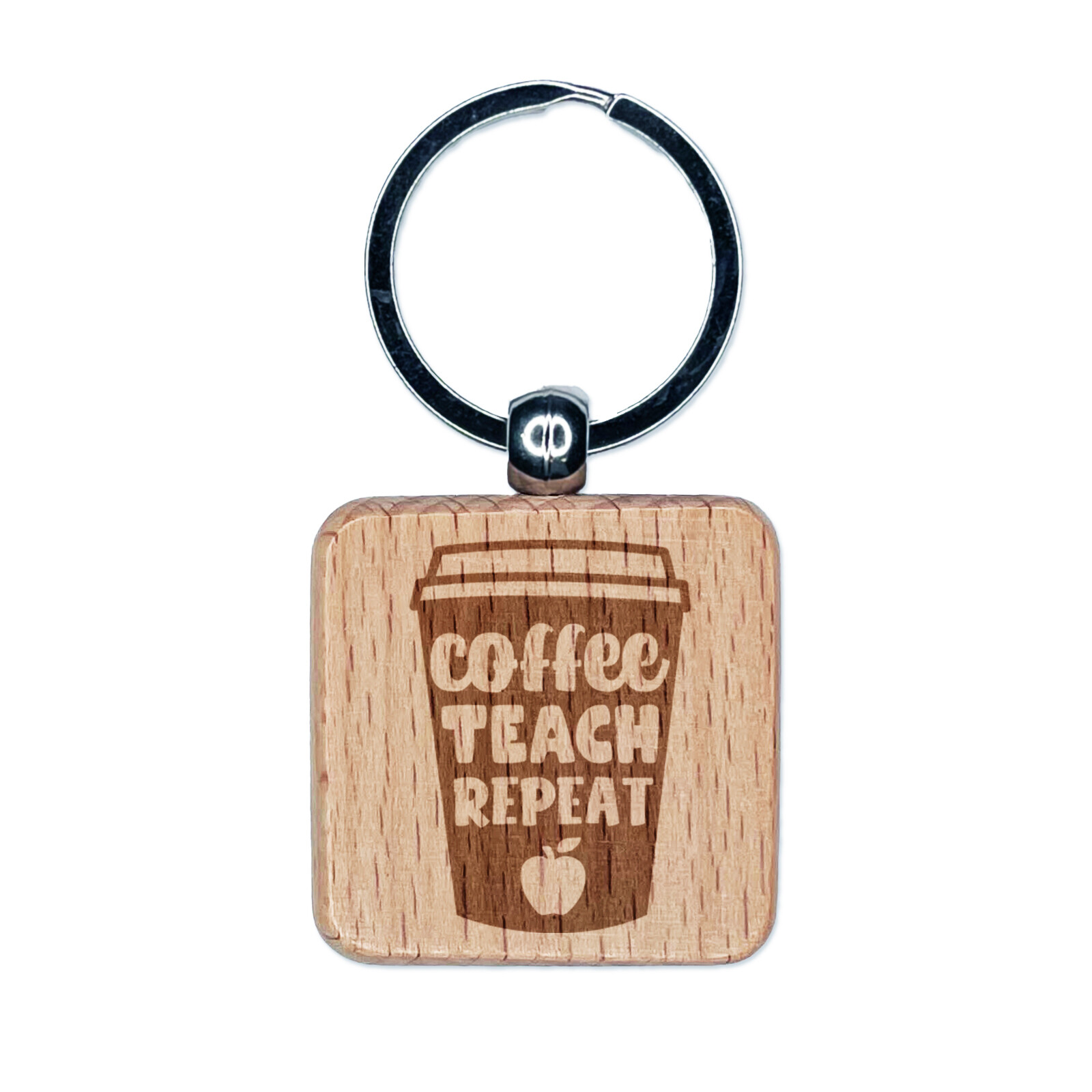 Engraved Wood Square Coffee Teach Repeat Keychain for Teachers  
