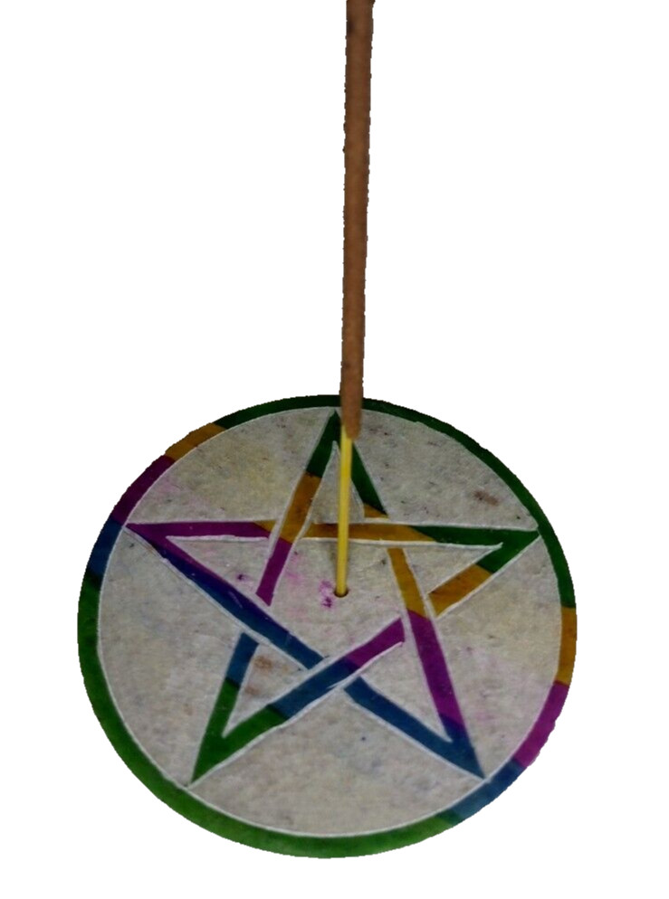 Round Soapstone Pentagram Symbol Incense Burner holder & pack of FREE Sticks