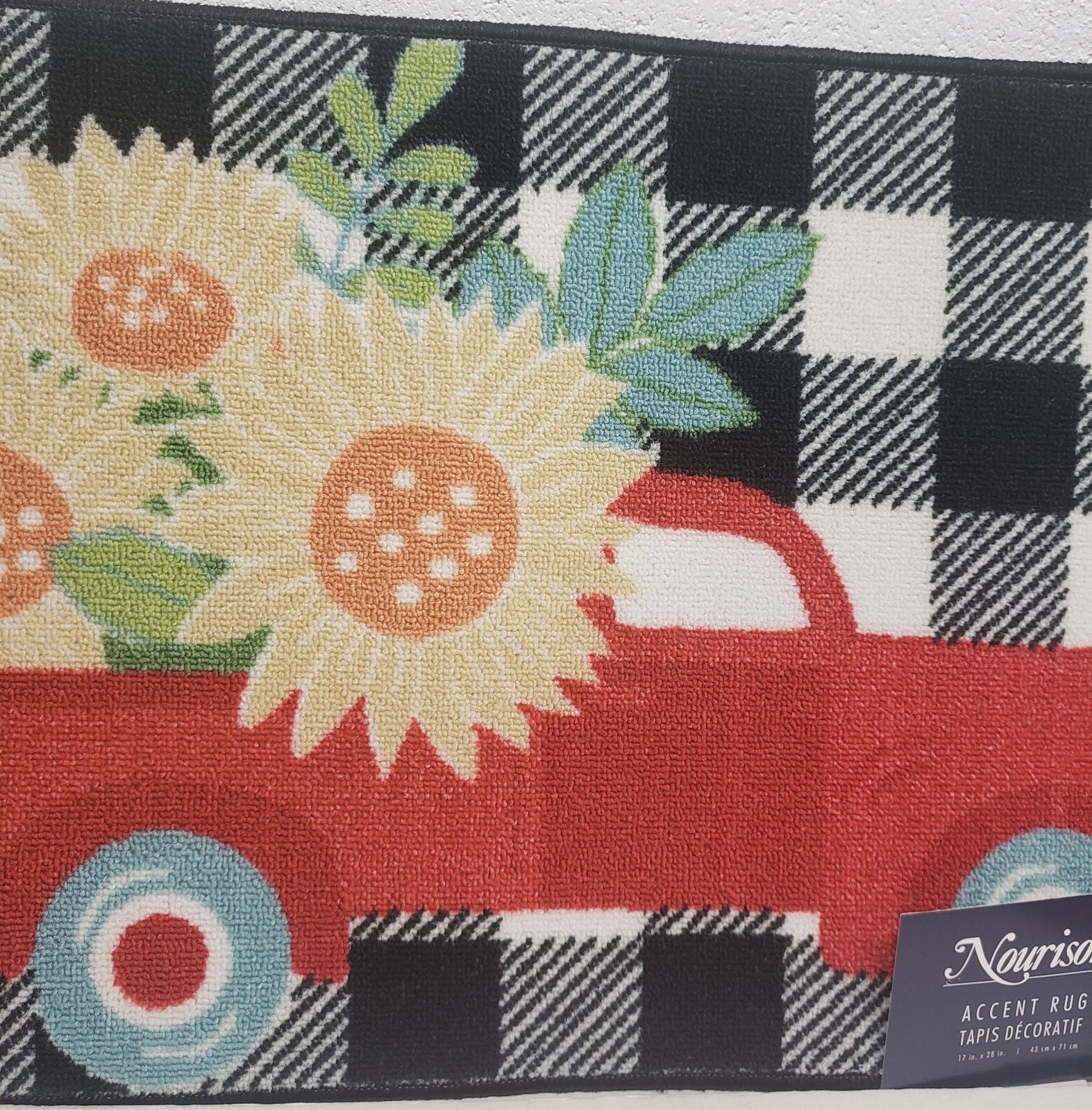 KITCHEN ACCENT RUG (nonskid) (17"x28") RED TRUCK WITH SUNFLOWERS ON