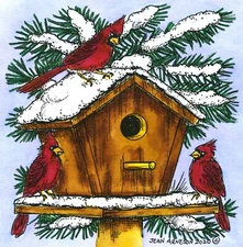 CARDINAL WINTER TREE BIRD HOUSE Wood Mounted Rubber Stamp NORTHWOODS PP10876 New