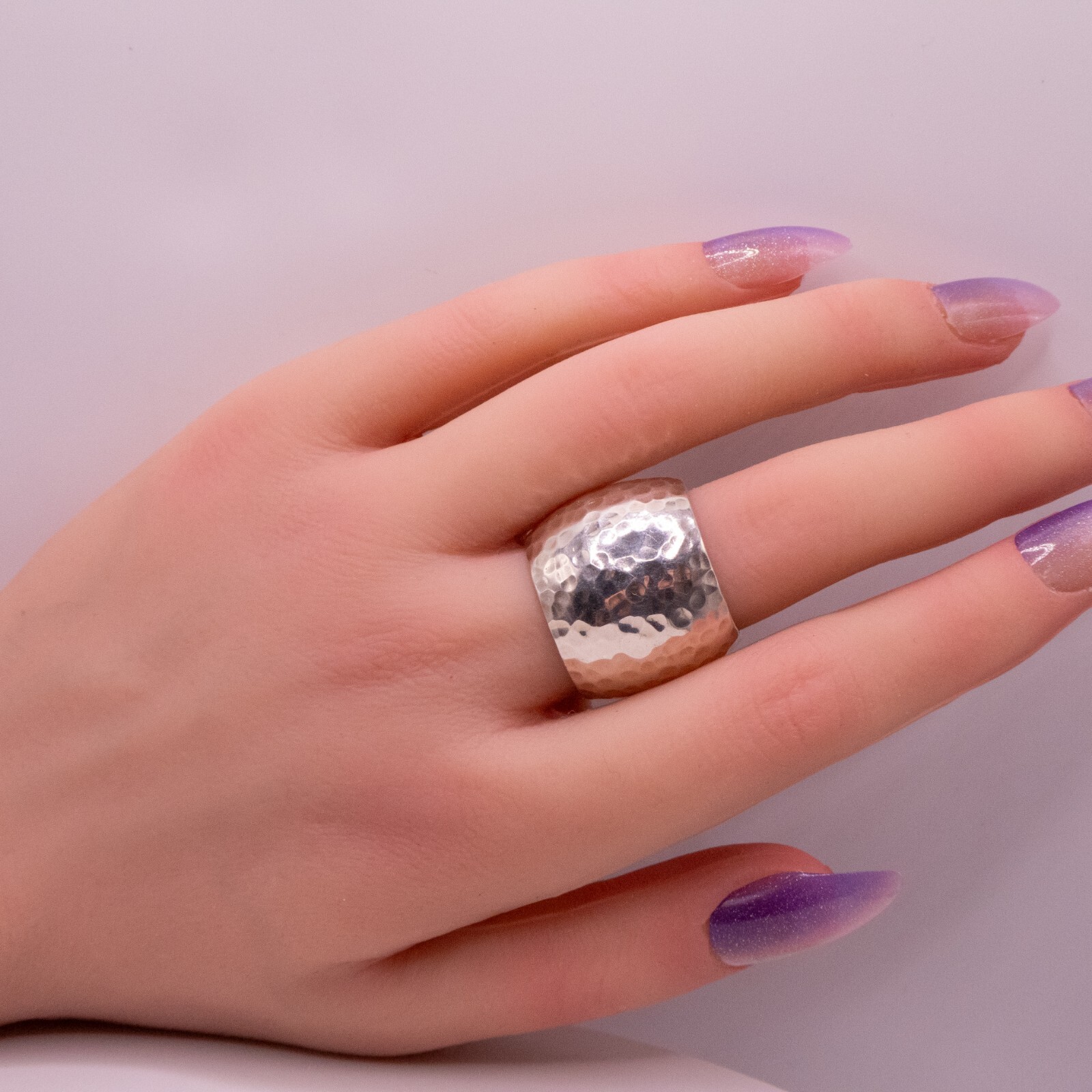 Sterling Silver 925 Solid Hammered Wide Cigar Ban… - image 1