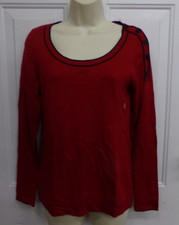 Womens Size Small Ann Taylor Loft Red w/ Black Trim Lightweight Sweater NEW