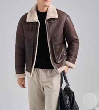Chaqueta de cuero de oveja B3 WW2 RAF marrón para hombre bombardero volador de piel de oveja, NUEVA