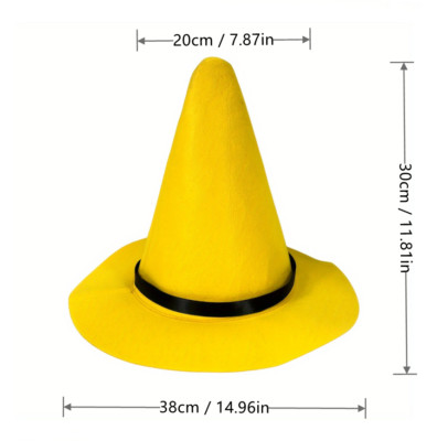 Pointy Yellow Hat, Halloween Witch Hat, Felt Wizard Top Hat Large Brim Hat