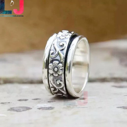 925 Sterling silver Band Spinner Meditation Ring Women Handmade Ring All Size - Picture 3 of 3