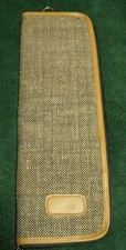Folding Neck Tie Travel Case Tan Tweed Brown Trim Black Interior Zipper Pocket