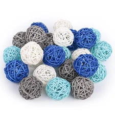 24pcs Blue Decorative Balls For Bowl Centerpiece 2 Inch Rattan Balls Wicker Ball
