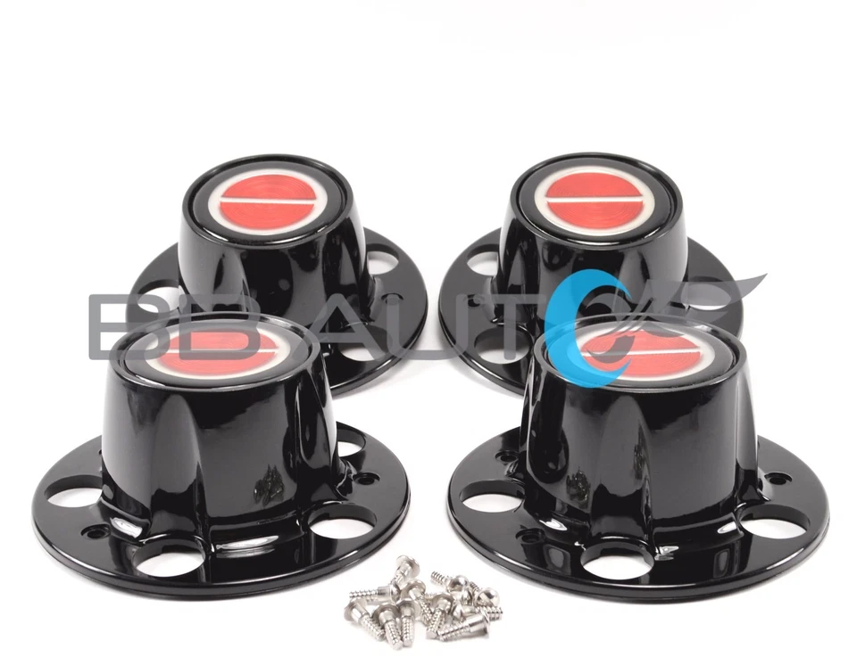 FORD RANGER BRONCO II EXPLORER BLACK CENTER CAP HUB SET RED EMBLEM CENTER NEW - Image 2 of 4