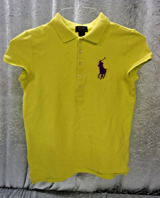RALPH LAUREN POLO MÄDCHEN VINTAGE T-SHIRT - GELB - LILA MOTIV - XL 16 Jahre