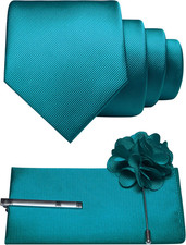Formal Necktie Solid Color Tie and Pocket Square with Tie Clip Lapel Pin Sets fo