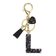 Alphabet Initial Letter Keychain Cute Charm with Tassel Heart Letter L Black