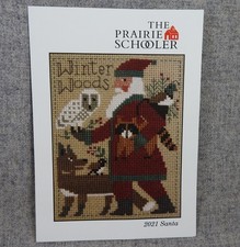 Santa Cross Stitch 2021 Prairie Schooler Owl Raccoon 5 x 7 Card Chart Pattern