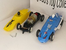 VINTAGE GILBERT AUTO RAMA SET OF 2 SLOT CARS, YELLOW  BLUE.