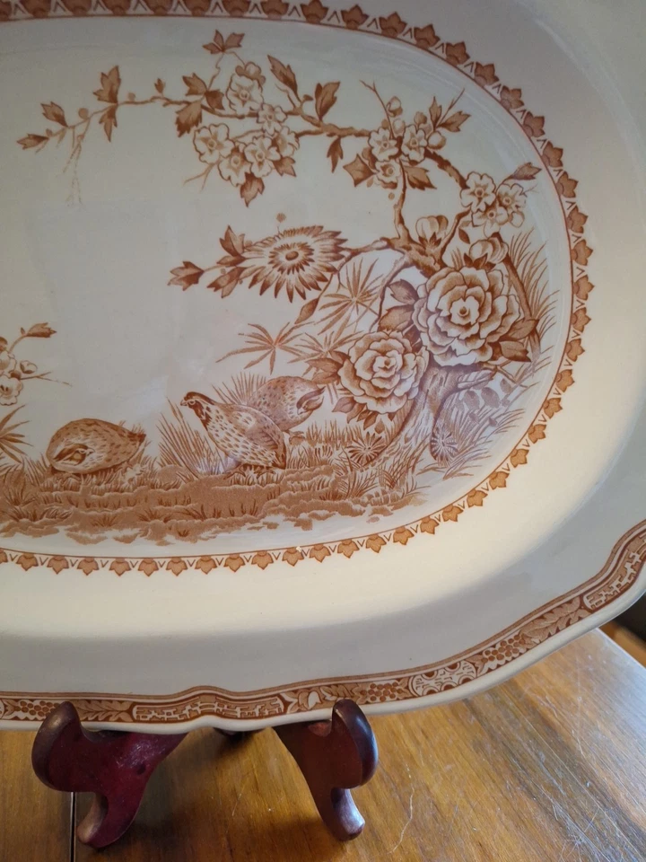 Masons Quail Large Meat Platter Serving Plate Brown - Image 3 of 4